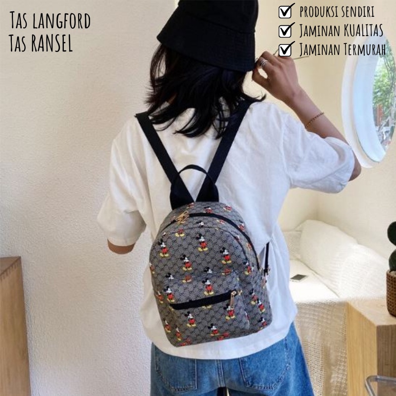 Tas Ransel Mini Punggung Backpack Print Karakter Mickey Mouse Bahu Kecil Anak Sekolah Remaja Sekolah Travelling Model Korea Terbaru Kekinian Perempuan Wanita Cewek 001