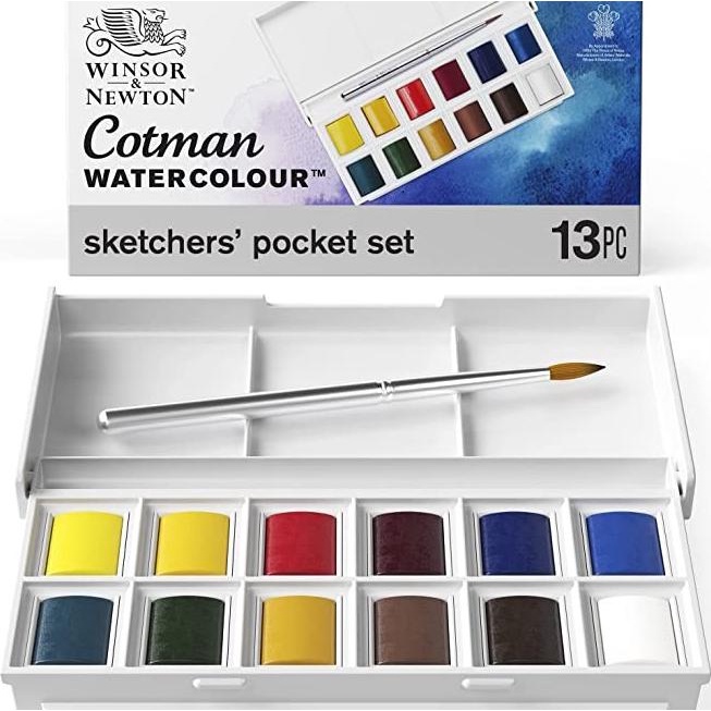 

><><><] WINSOR&NEWTON COTMAN WATER COLOURS SKETCHERS' POCKET BOX - 12 HALF PAN
