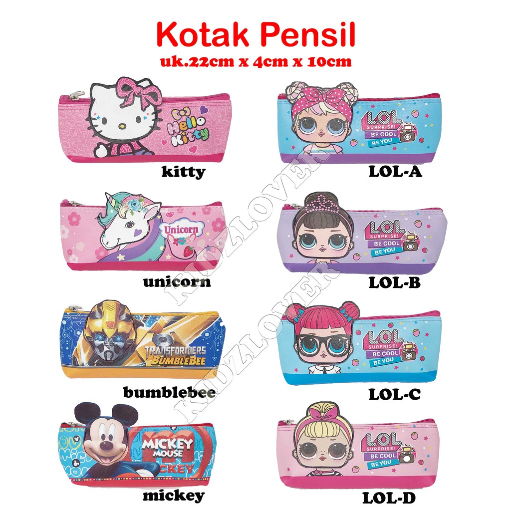 Tempat Pensil Kotak Pensil Pencil Case LOL Bumblebee Kitty Unicorn Mickey