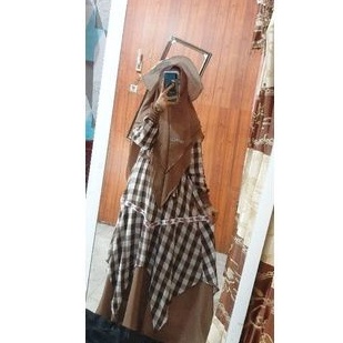 set syari kotak kotak lilac gamis kotak milo premium ori