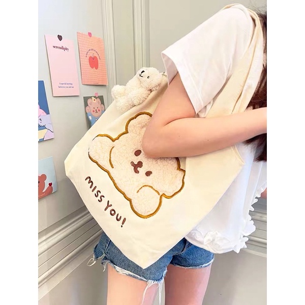 PREMIUM KOREAN CUTE TOTE BAG / TAS KANVAS BESAR/ TOTE BAG SIMPLE AESTHETIC/ TAS SEKOLAH