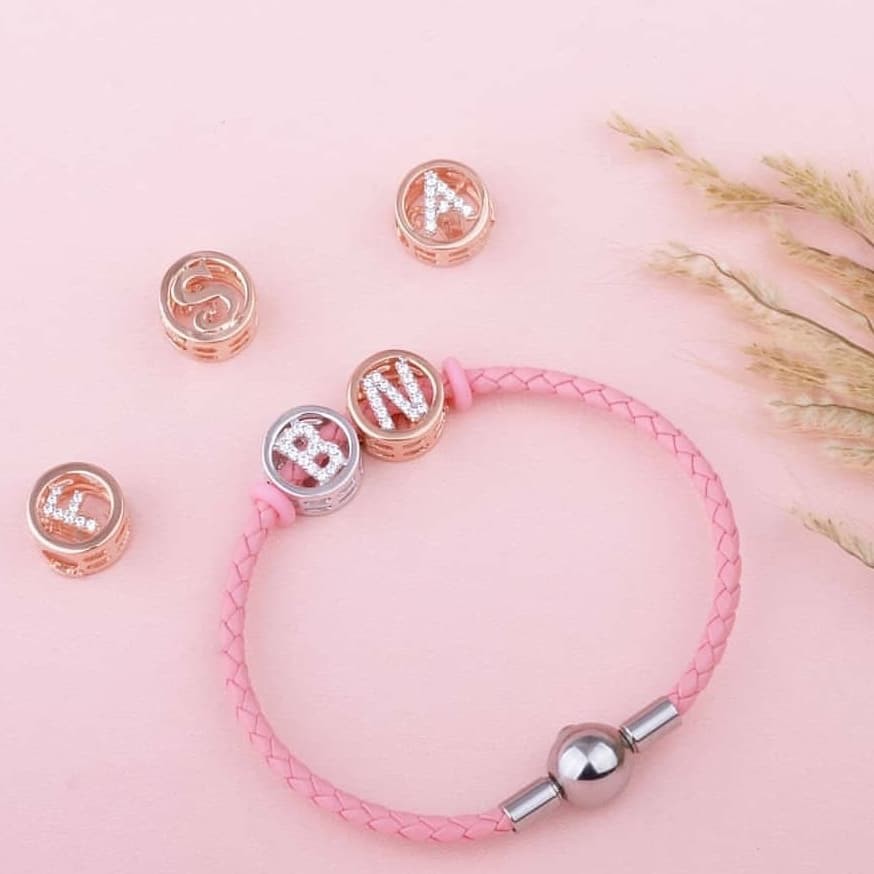 Gelang huruf/nama Initial - kulit original leather