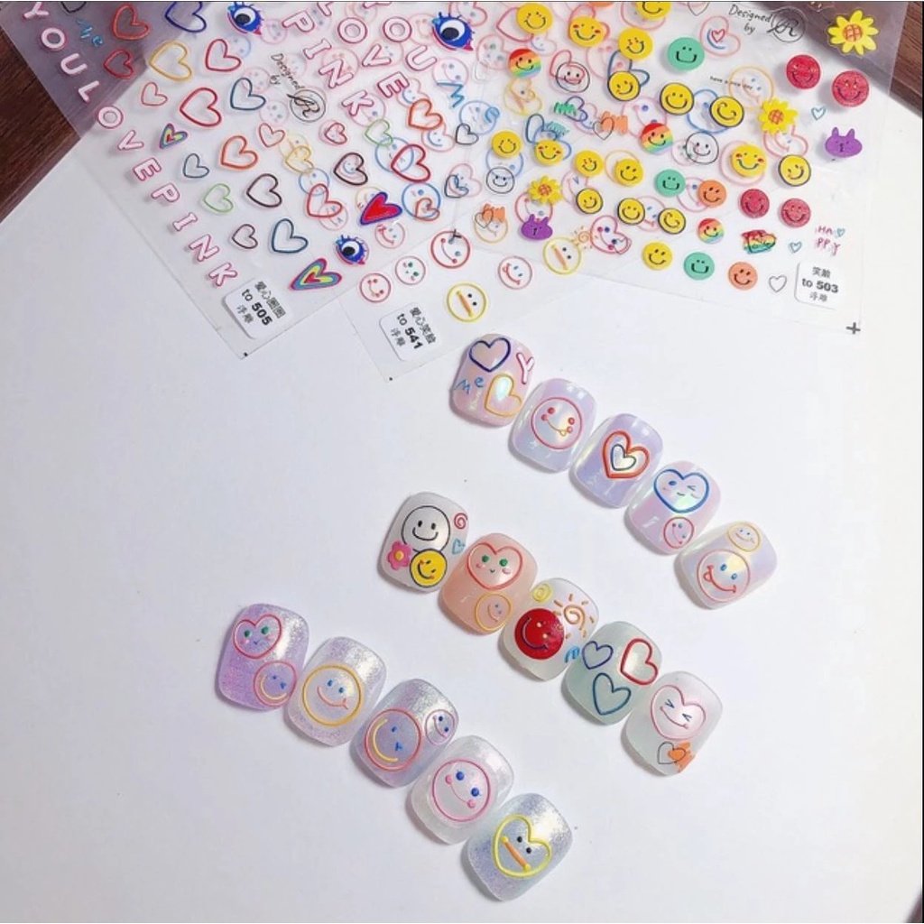 1 Lembar / Pak Stiker Kuku Foil Transfer Air Motif Smile Warna-Warni Untuk Nail Art / Manicure Diy