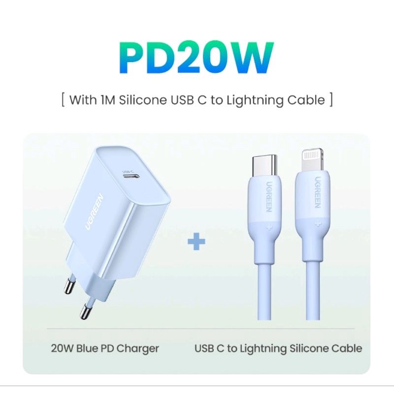 Ugreen 20W Charger iPhone Kabel Silicone Tipe C to Lightning Untuk iPhone 13 12 11 8 XR XS SE Pro Max 7 6 Plus