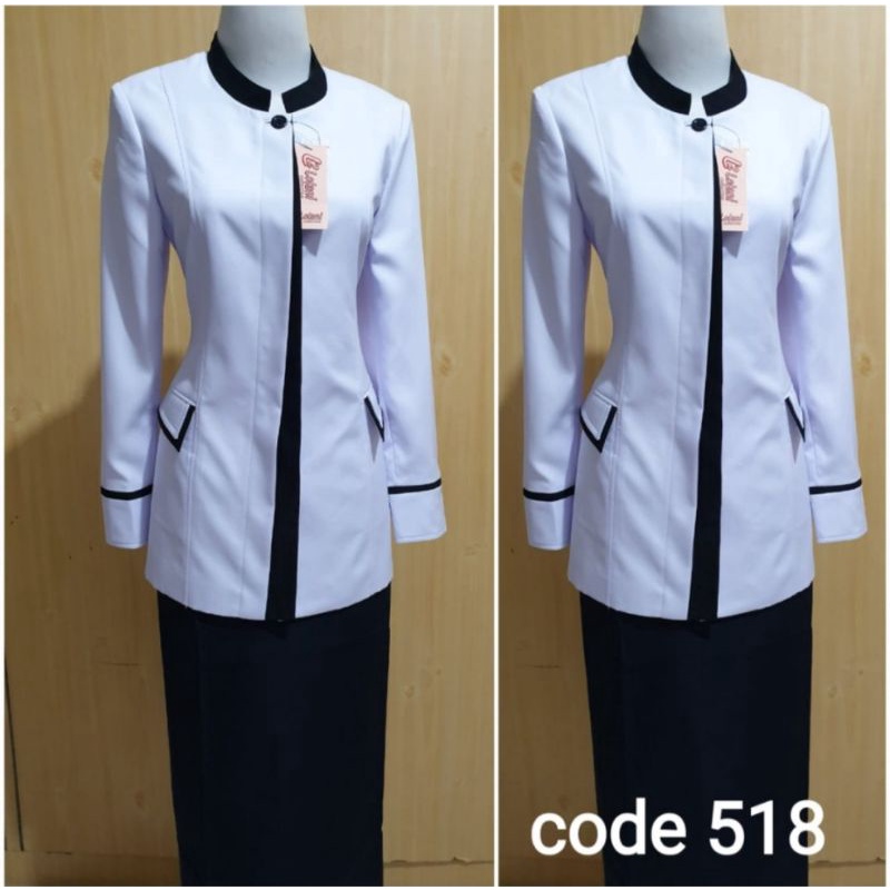 Seragam Dinas Putih Wanita lis Hitam / Seragam Hitam Putih PNS / Seragam Dinas Hitam Putih Rok A / Baju ASN Putih Hitam / Baju PNS Hitam Putih / Seragam Hitam Putih Wanita Kerja / Blazer Dinas Hitam Putih