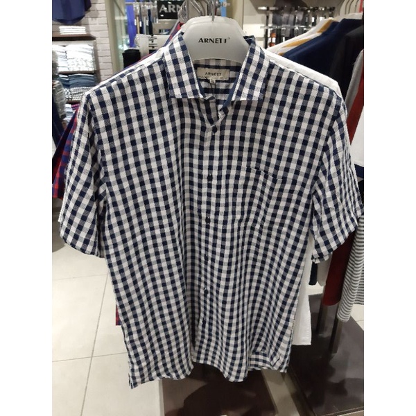 Arnett Baju Atasan Kemeja Pendek Motif Kotak Pria Dewasa Original