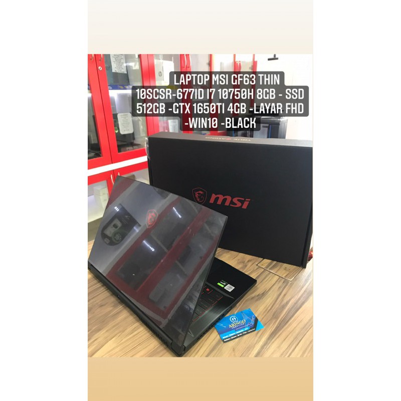 Laptop MSI GF63 THIN 10SCSR-677ID I7 10750H 8GB - SSD 512GB -GTX 1650Ti 4GB -LAYAR FHD -WIN10 -BLACK