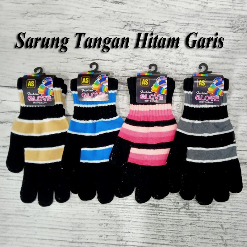 Sarung Tangan Hitam Garis Sarung Tangan Musim Dingin Sarung Tangan Wanita Pria Sarung Tangan Motor