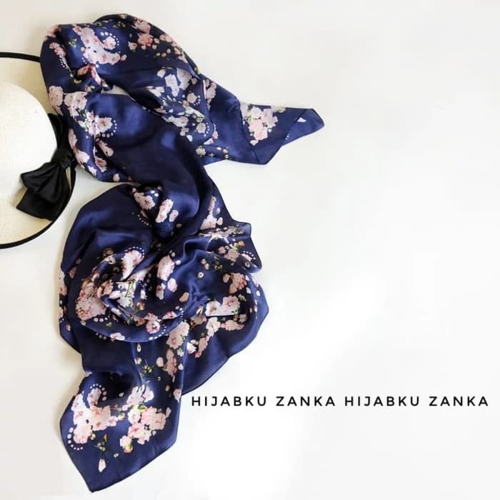 pashmina/scarf silk sutera impor - Navy