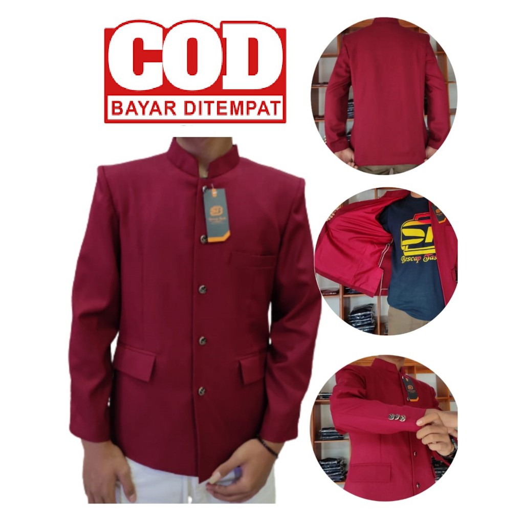 Jasko Polos Wol Novus Merah Marun Jas Koko Pria Dewasa By Bescap Tasik / Baju Koko Modern