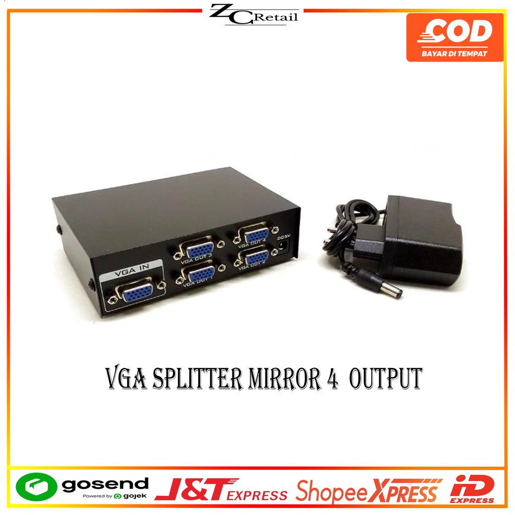 Pembagi Display Switch Spliter Spilitter VGA Input 1 To Output 4 port LCD LED Plasma TV Monitor