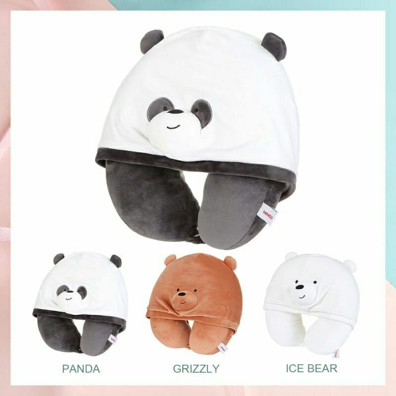 Bantal Leher Hoodie MINISO Lucu U-shaped Neck Pillow Cute Travel Pesawat