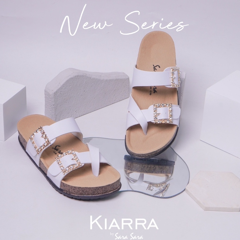 SARA SARA KIARRA Sandal wanita birken ban dua silang kristal sendal cewek flat nyaman terlaris