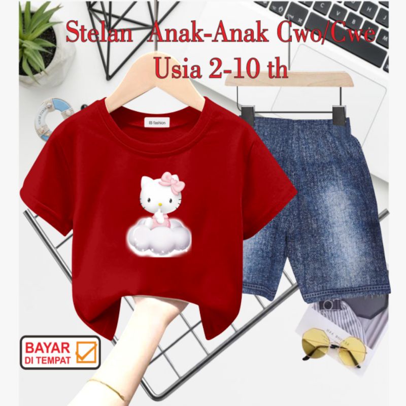 ((IB))SETELAN ANAK PEREMPUAN SEMI JEANS/HELLO DIGITAL SABLON