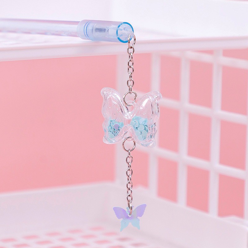MURMURE.ID | PART 1 PULPEN GEL GANTUNGAN LUCU KARAKTER DENGAN SEQUIN GLITTER BOLPOIN LUCU UNIK PN087-2KUPU-BIRU