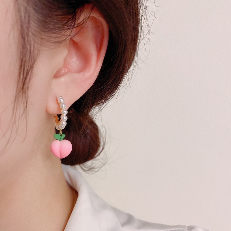 AY(CN) Anting Hoop Hias Mutiara Warna Pink Peach Gaya Korea Untuk Wanita