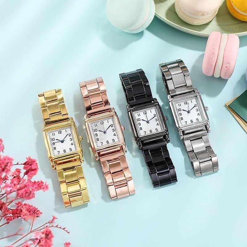 ✅COD Jam Tangan Wanita Stainless Steel Dial Kotak Analog Quartz