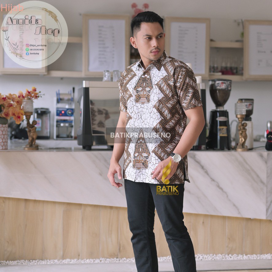 Baju Batik Prabuseno WAYANG PURA LENGAN PENDEK KEMEJA BATIK PRIA KAIN ATASAN COUPLE BAJU COWO COWOK 