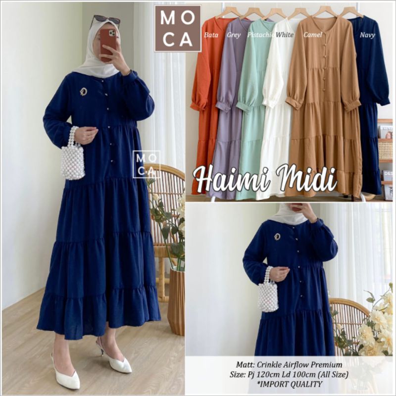 Haimi Midi Dress Bahan Crinkle Airflow Premium