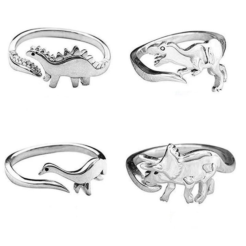 Cincin Desain Dinosaurus Warna Silver Untuk Wanita