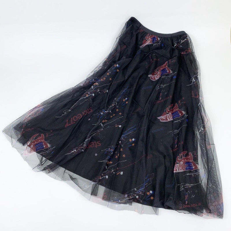 Rok Tutu Panjang Motif / Tutu Maxi Skirt Graffiti Printing Import 3 Layers - KLV Store-2071 - Black