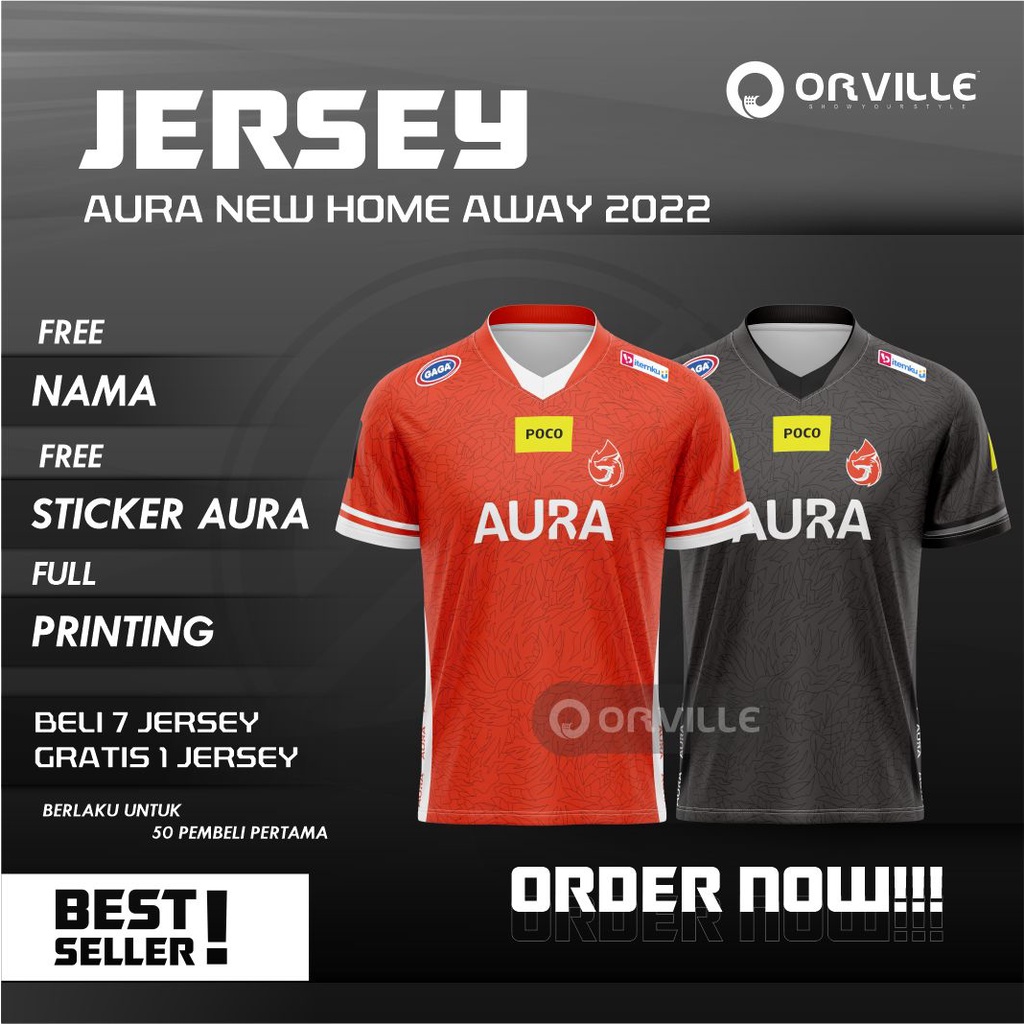 Jual JERSEY GAMING AURA FIRE HOME AWAY TERBARU 2022 MPL S10 FREE NAMA