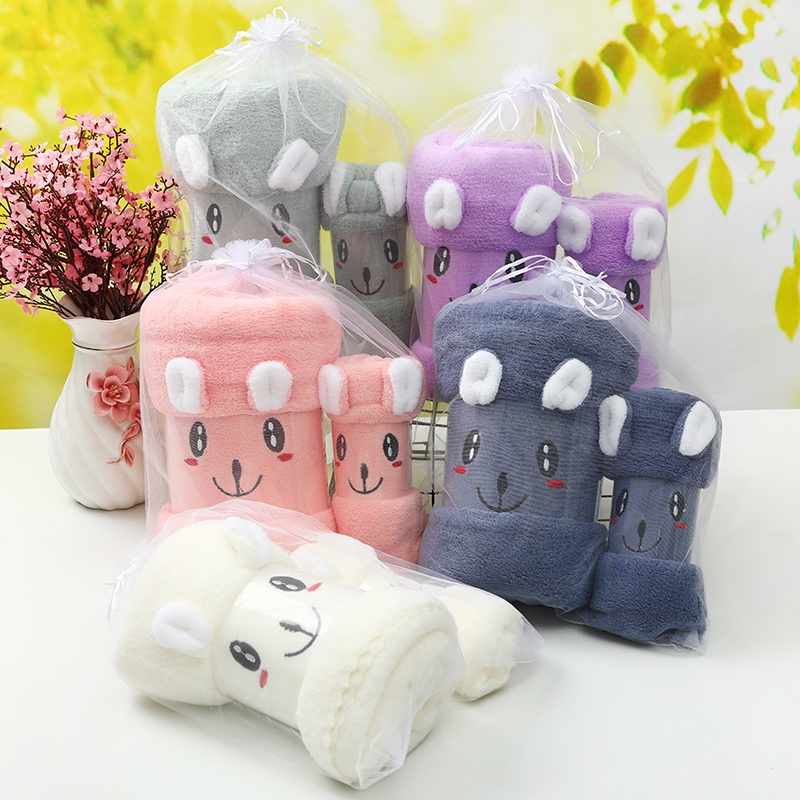 (COD) handuk lucu mandi &amp; Handuk wajah hadiah 1 set 2pcs handuk kelinci cotton towel import murah 2in1