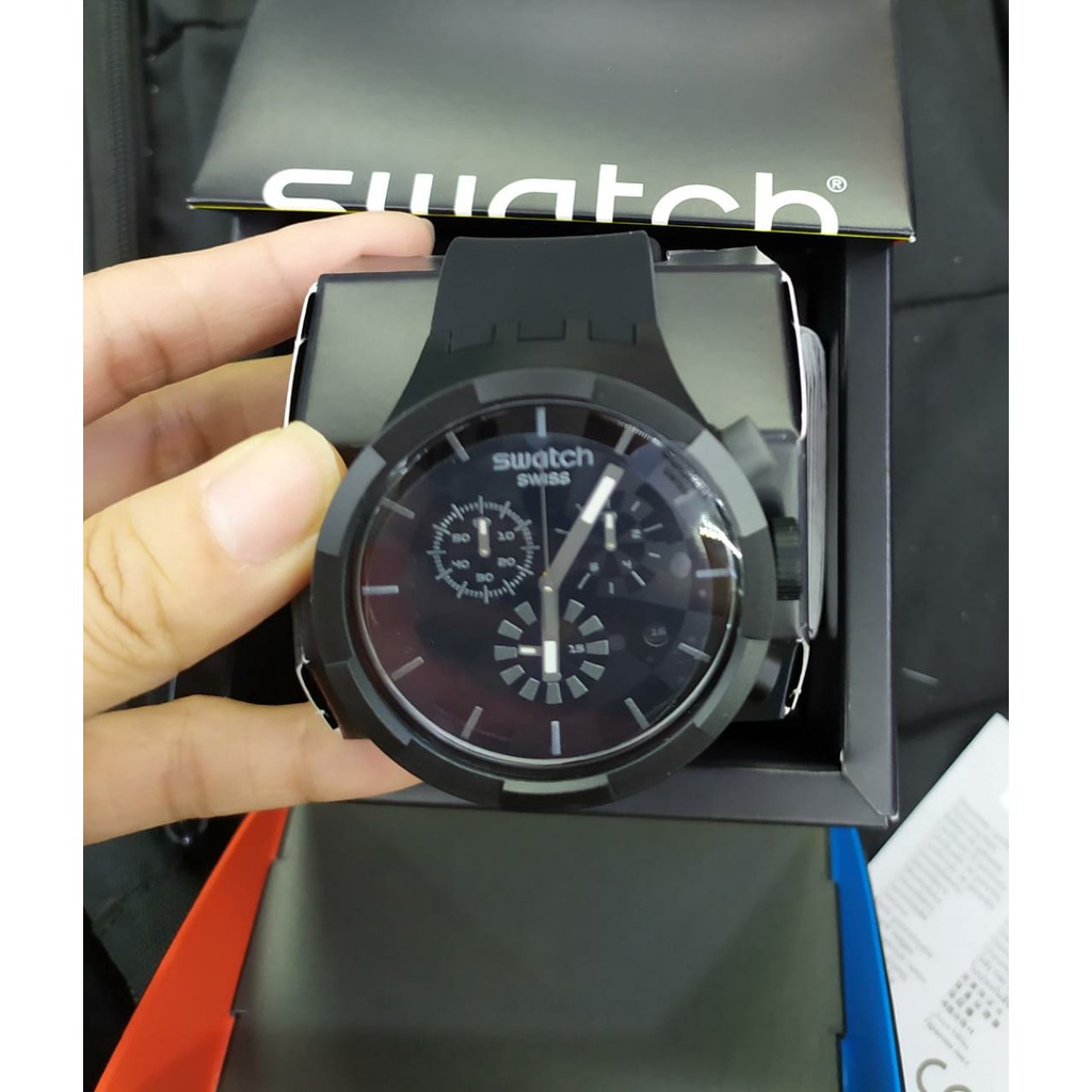 JAM TANGAN PRIA SWATCH SB02B400 BIG BOLD CHECKPOINT BLACK ORIGINAL