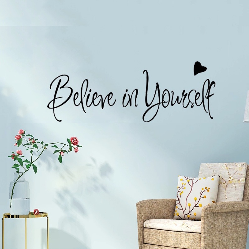 Diy Stiker Dinding Dengan Bahan Mudah Dilepas Gambar Tulisan &quot;Believe In Yourself&quot; Ukuran 20x55cm