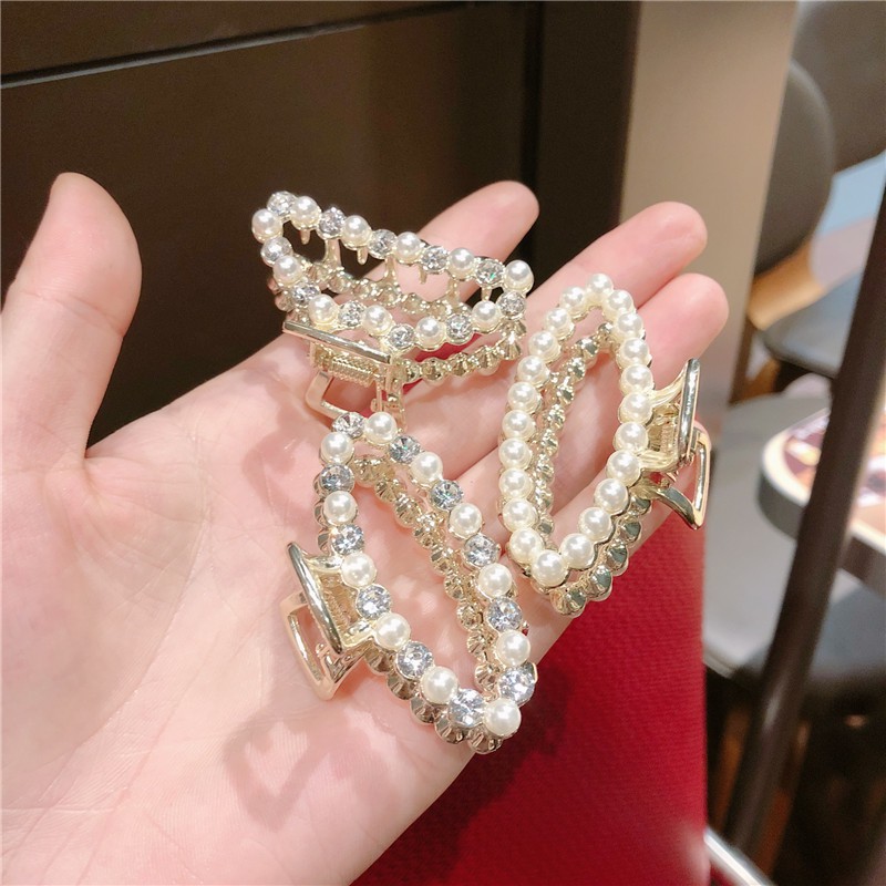 Jedai 5cm Mutiara Elegan Jepit Rambut wanita dewasa remaja Alloy Korea Mutiara Permata Jepit Salon Logam Warna Emas