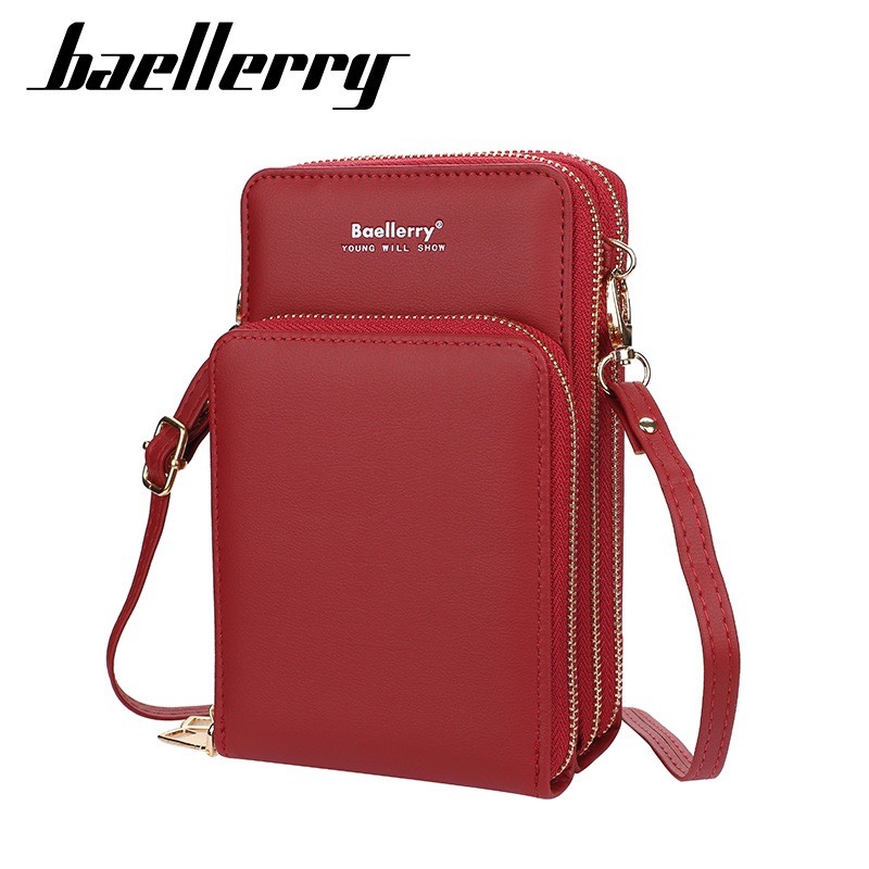 Tas Selempang Kulit Wanita Dompet Hp Cewek Multifungsi 3 zipper Baellerry N5522