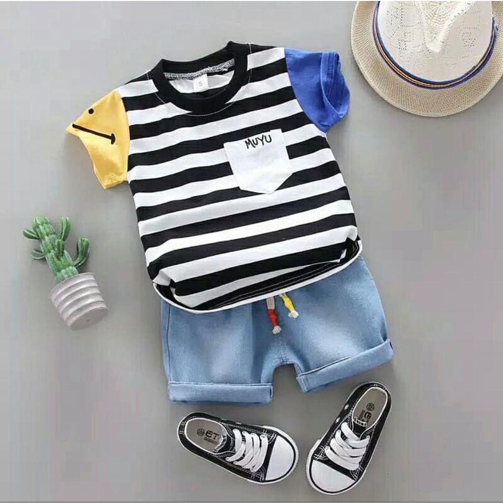 SETELAN KAOS SALUR MUYU ANAK 1-5 TAHUN / SETELAN KAOS GARIS GARIS ANAK LAKI LAKI TERBARU / BAJU ANAK LAKI LAKI /SETELAN KAOS SALUR ANAK LAKI LAKI / BAJU HARIAN ANAK TERLARIS