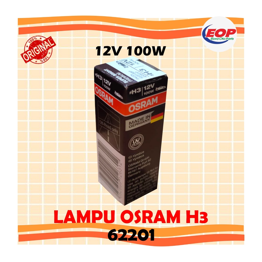 Bohlam lampu depan H3 12v 100W Osram ORIGINAL PK22S 62201