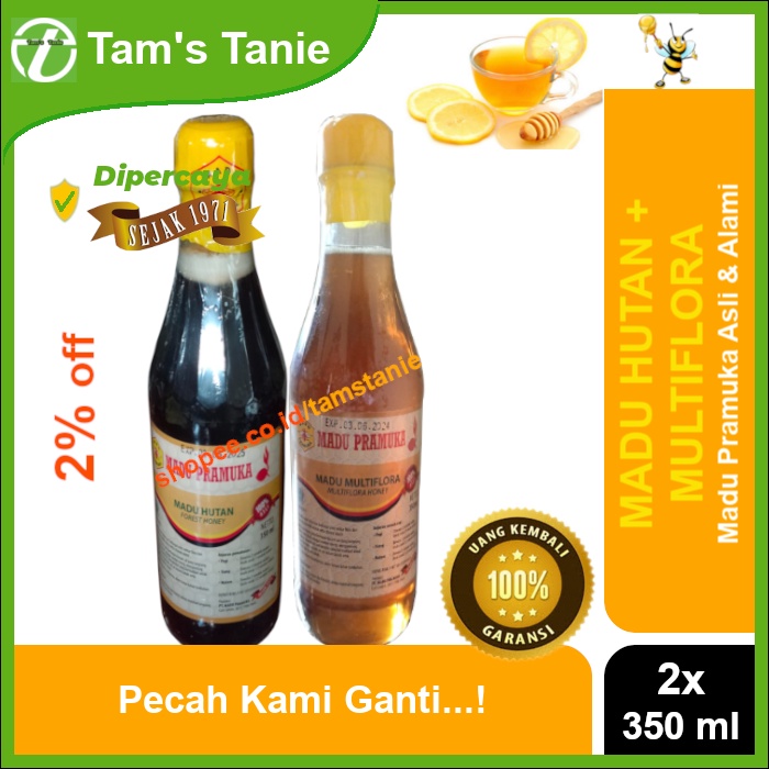 

Paket Hemat Madu Pramuka Alami - Madu Hutan + Multiflora (2 x 350 ml)