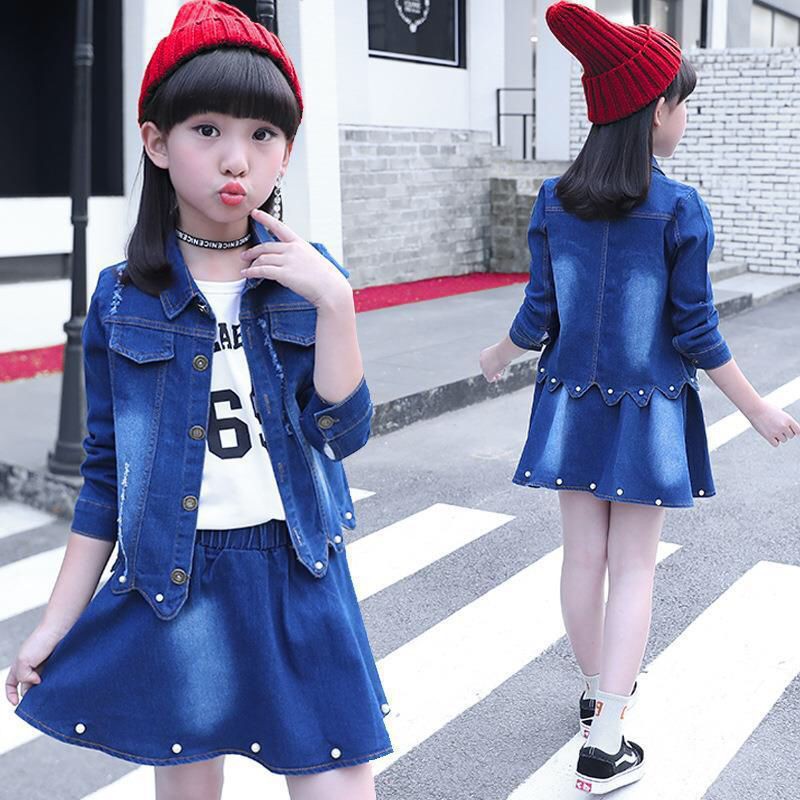 (LOLI-JKT) JK-01 JAKET &amp; ROK JEANS ANAK CEWEK BAHAN DENIM SIZE 110-160