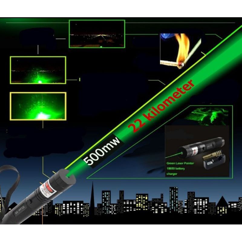 Green laser pointer 303 / lampu laser hijau jarak jauh / proyektor full set