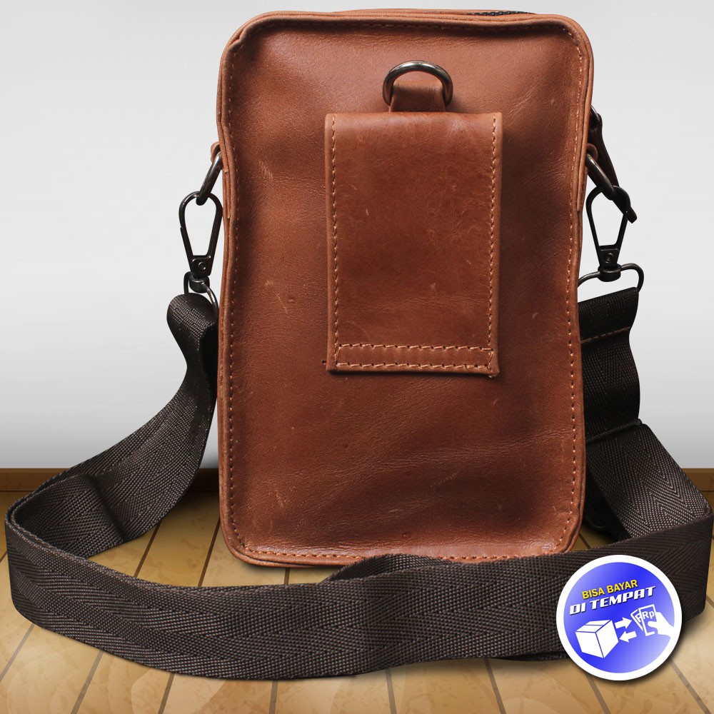 Tas Pinggang Pria Kulit Sapi Asli Tas Pinggang Hp Sling Bag Multifungsi Tas Mini Serbaguna Genuine Leather Kulit Sapi Asli P011 GARANSI ORIGINAL