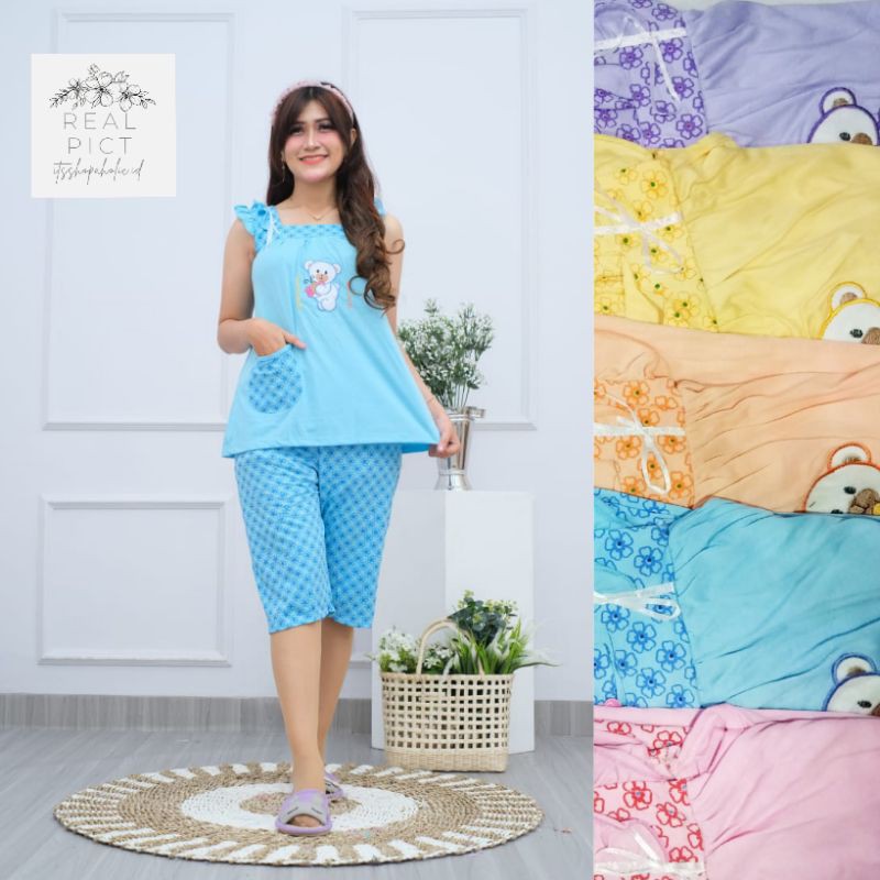 Baju Tidur Singlet Setelan Piyama Wanita Lengan Pendek Piyama Baju Tidur Singlet