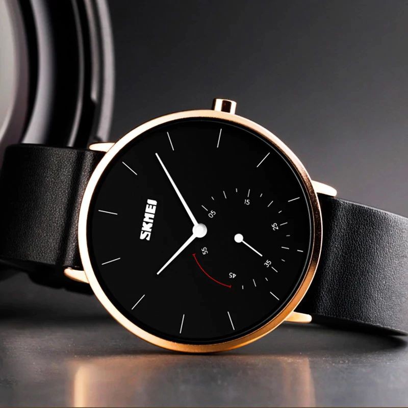 SKMEI 9213 Jam Tangan Pria Wanita Analog Chronograph Tali Kulit WATCHKITE WKOS