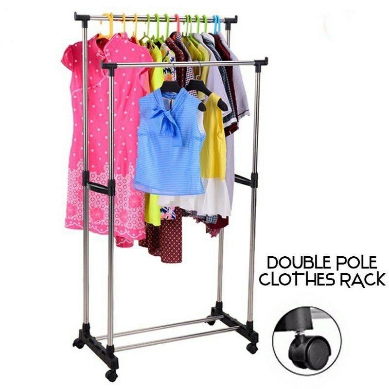 Double Pole / Stand Hanger Single Gantungan Jemuran Pakaian Handuk