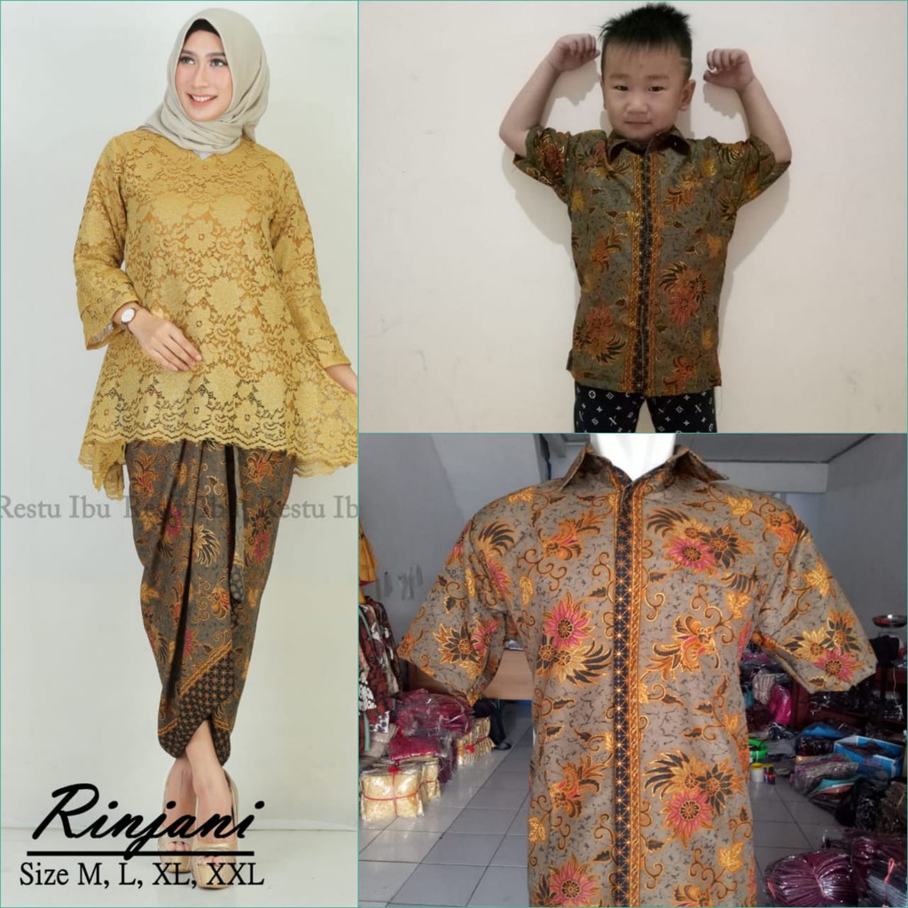 Couple Family Helda Stelan Kebaya Brukat Rok Lilit Maxi Super Jumbo Dan Kemeja Batik Anak Ayah