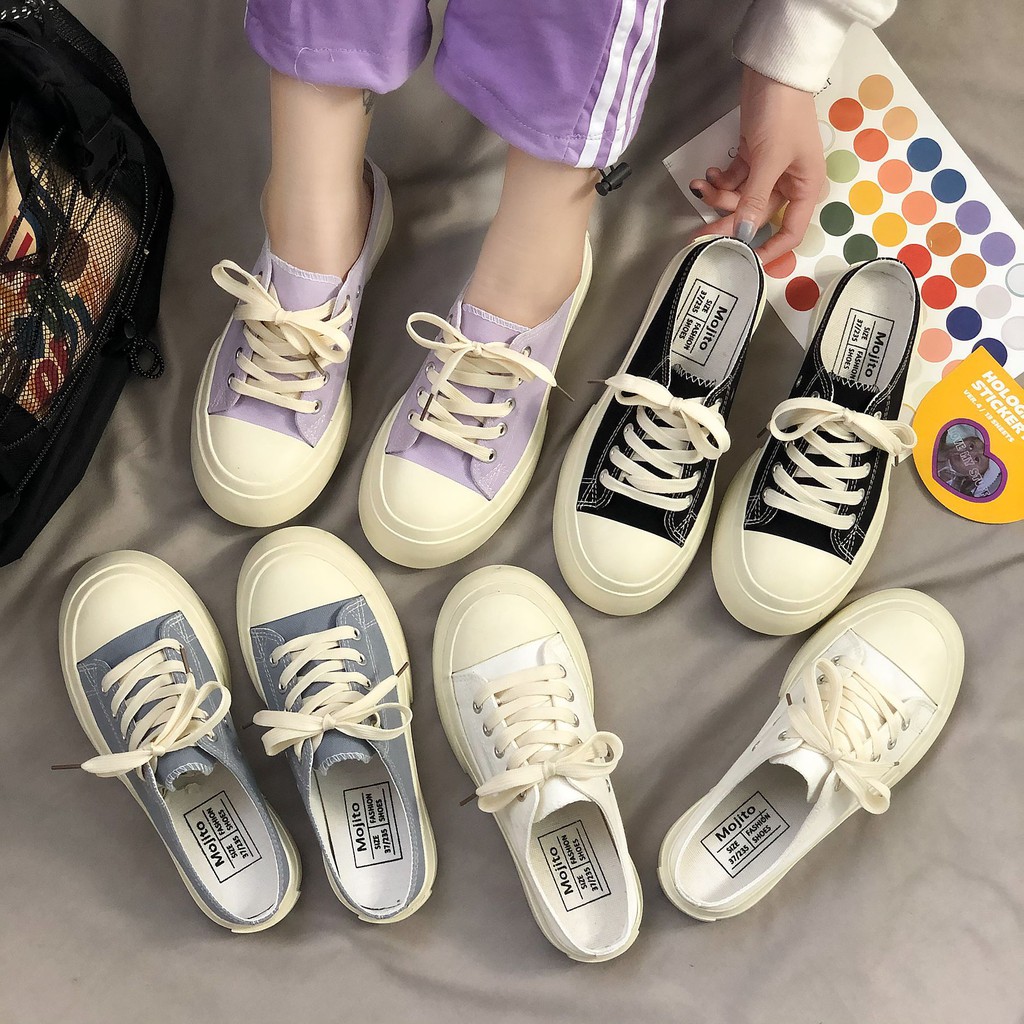 Sepatu Half Sneakers Wanita 012130 Casual Half Drag Canvas Sneakers