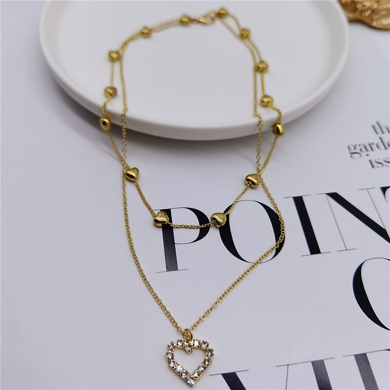 Korean fashion new style gold multi-layered diamond necklace with love heart personality clavicle chain