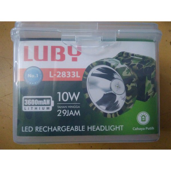 Luby Senter Kepala LED Super Terang Lithium L 2833L LED 10 Watt Lampu PUTIH + Bola Lampu Super LED