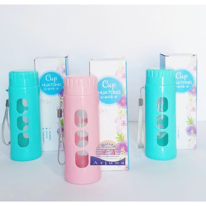 THERMOS BOTOL MINUM KACA MOTIF COVER PLASTIK TANPA GAGANG