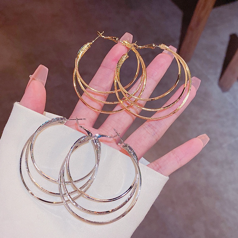 Anting Hoop Multilayer Bentuk Lingkaran Bahan 925 silver needle