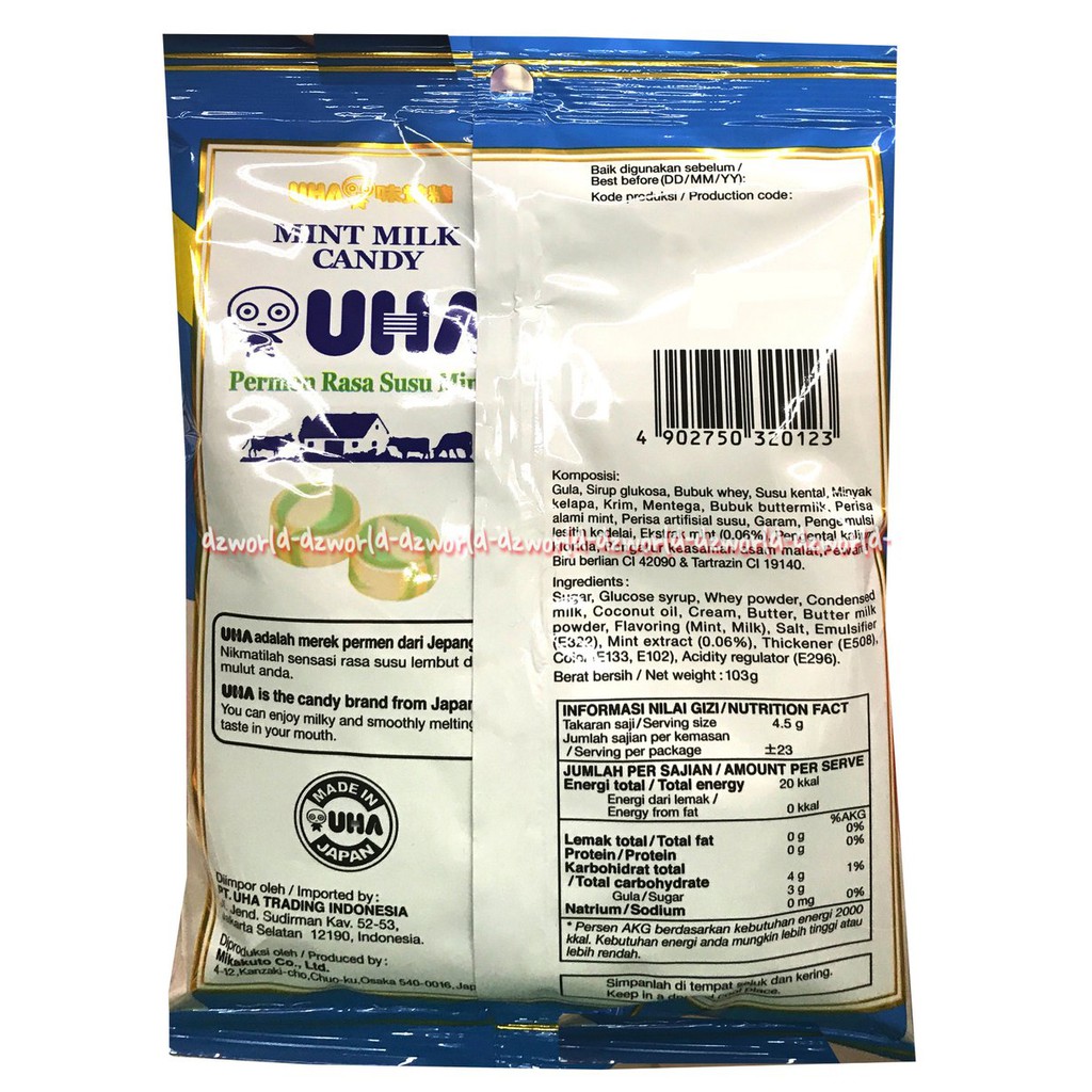 Uha Macha Milk Candy 103gr Permen Rasa Susu Teh Hijau Stroberi Mint Permen Susu Manis Matcha