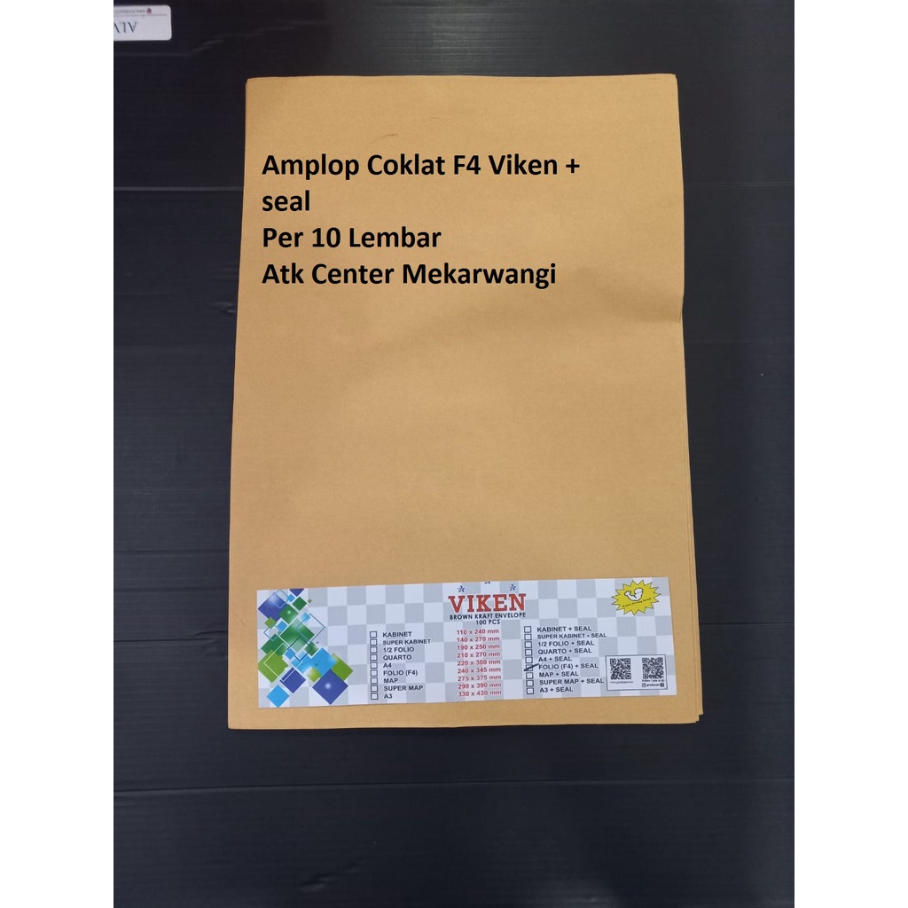 

Amplop Samson Ukuran Folio F4 Viken + Seal per 10 lembar / Amplop Coklat F4 Lem