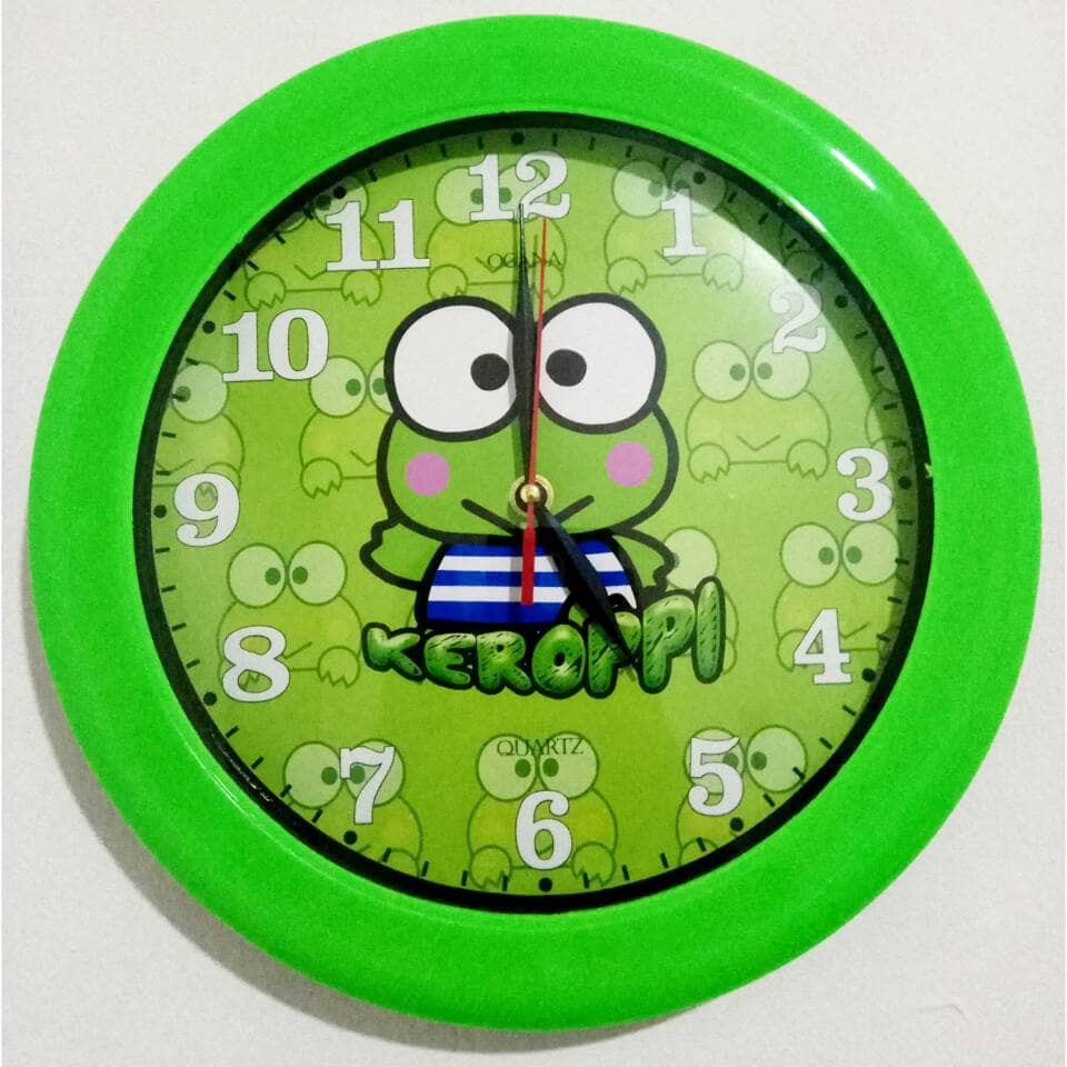 GRATIS BUBBLE WRAP + DUS - Jam Dinding Keroppi Hijau / Kero 202 Diameter 30 cm Wall Clock [750 GRAM]