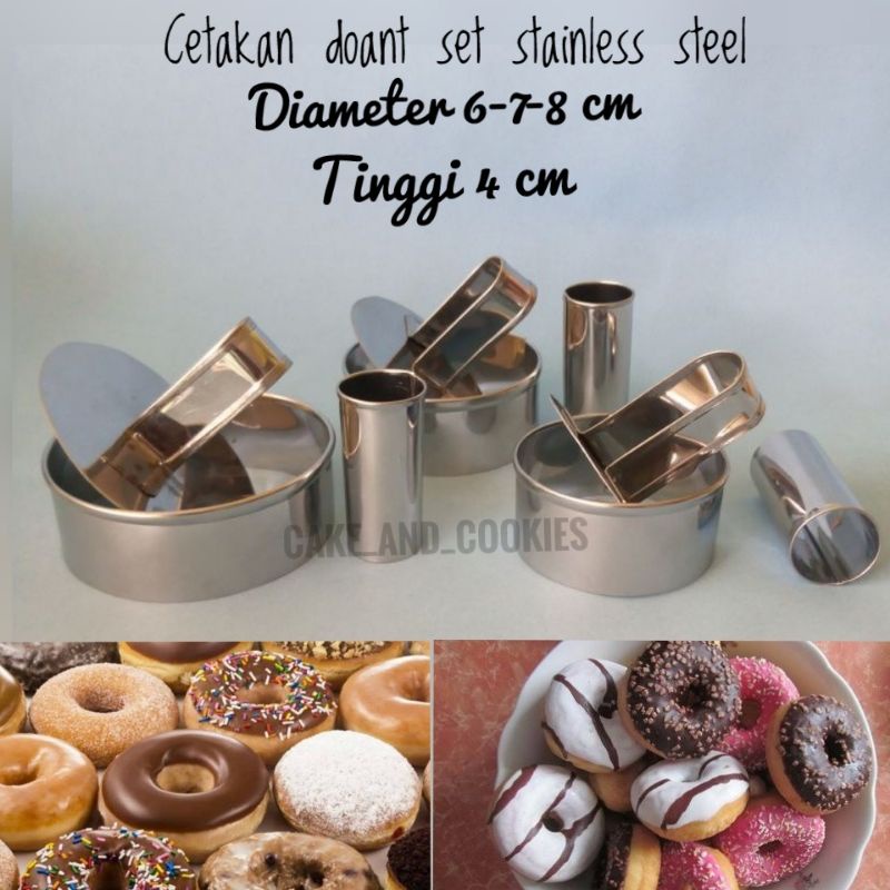 Cetakan Donat Set Stainless Steel / Penekan Adonan / Pengrata Adonan / Pembolong Donat